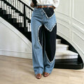 Unique Color Block Patchwork Heart Raw Hem Jeans