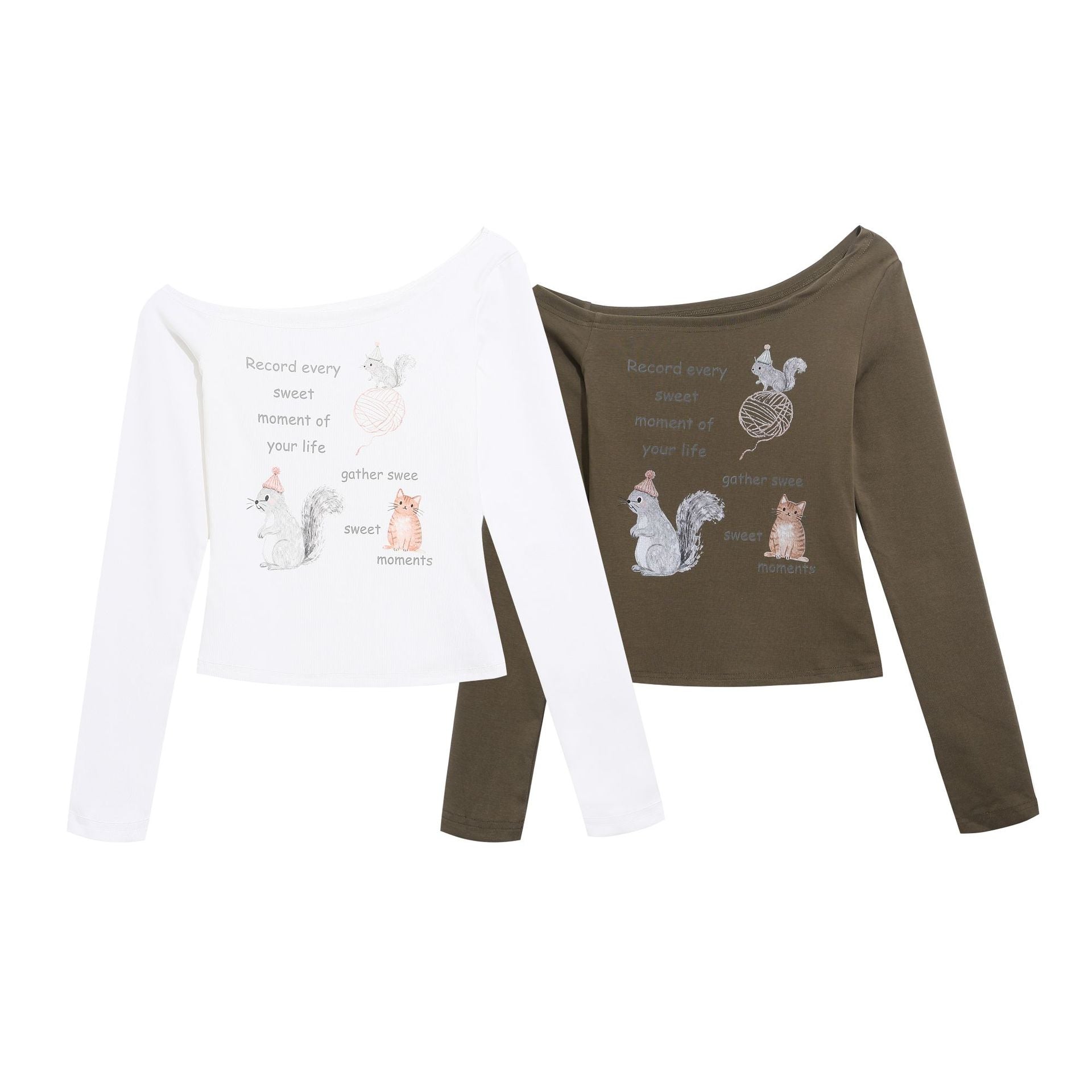 T-shirt imprimé cartoon épaule dénudée slim femme
