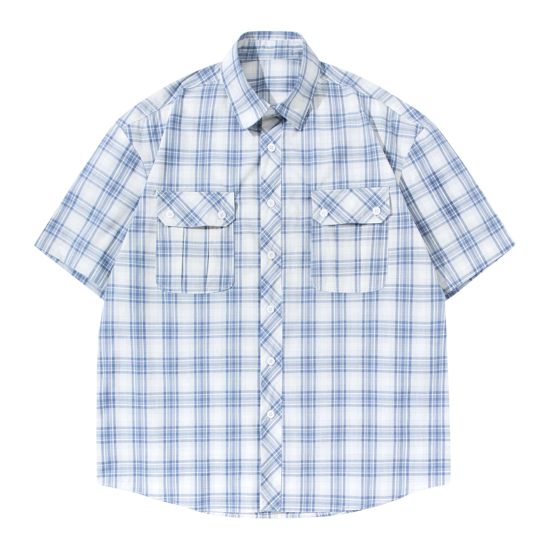 Double pocket plaid shirt T-shirt