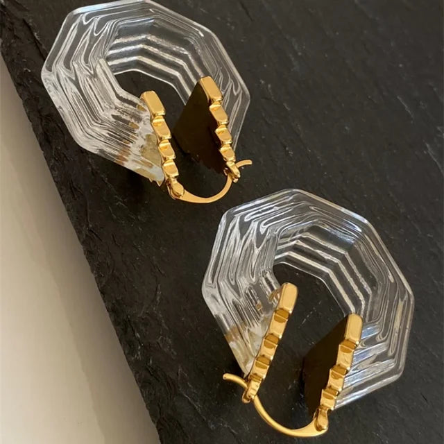 Hot European Runway Famous Designer Brand Geometric Acrylic Transparent Green Earrings Women Jewelry Bijoux Trend Goth Boho