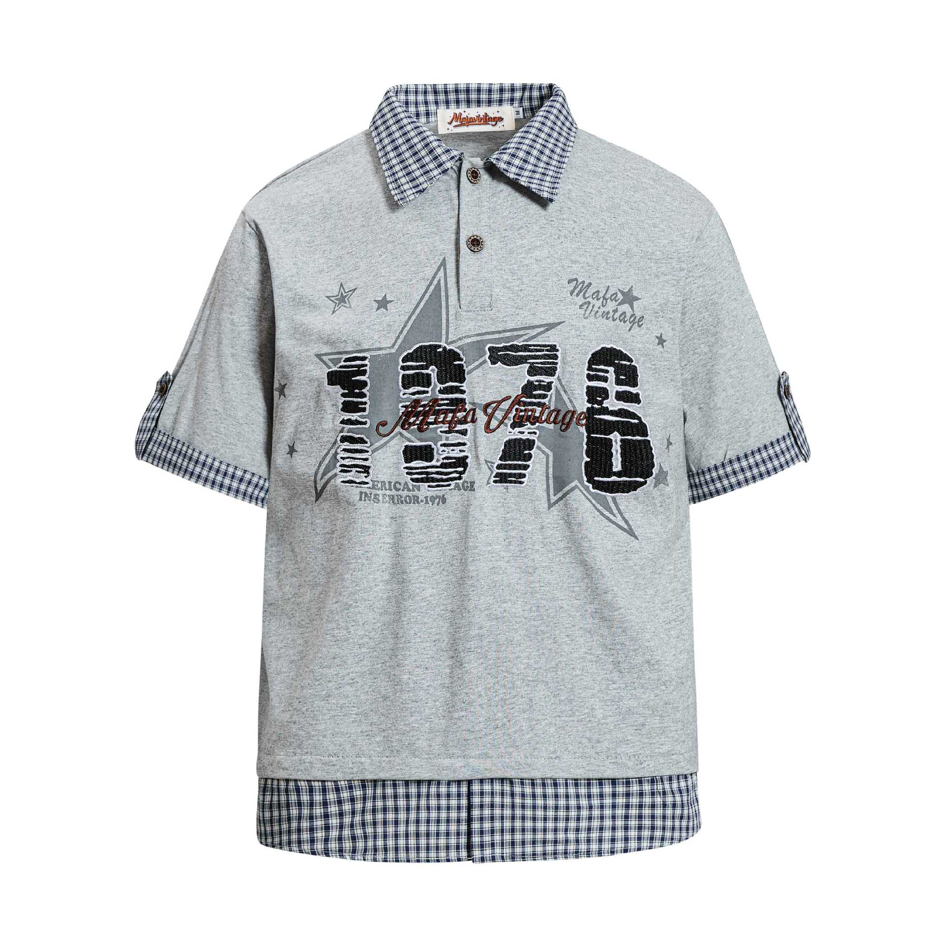 T-shirt faux deux pièces brodé lettres femme
