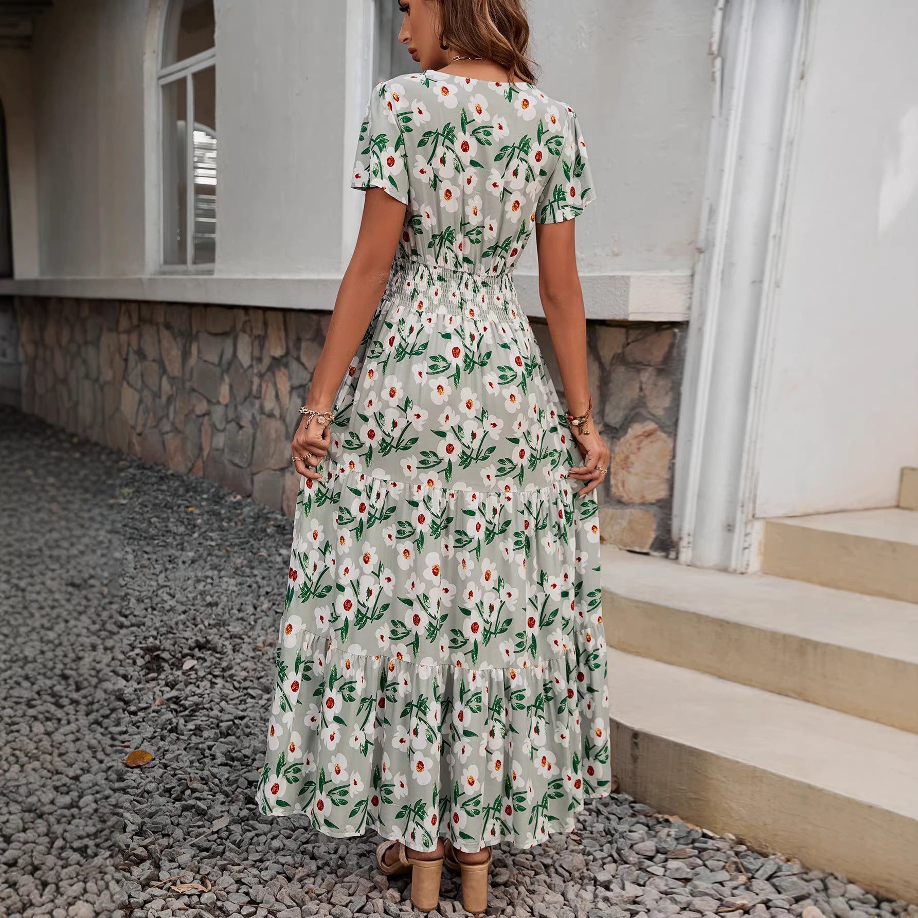 V-neck short sleeved dress for women