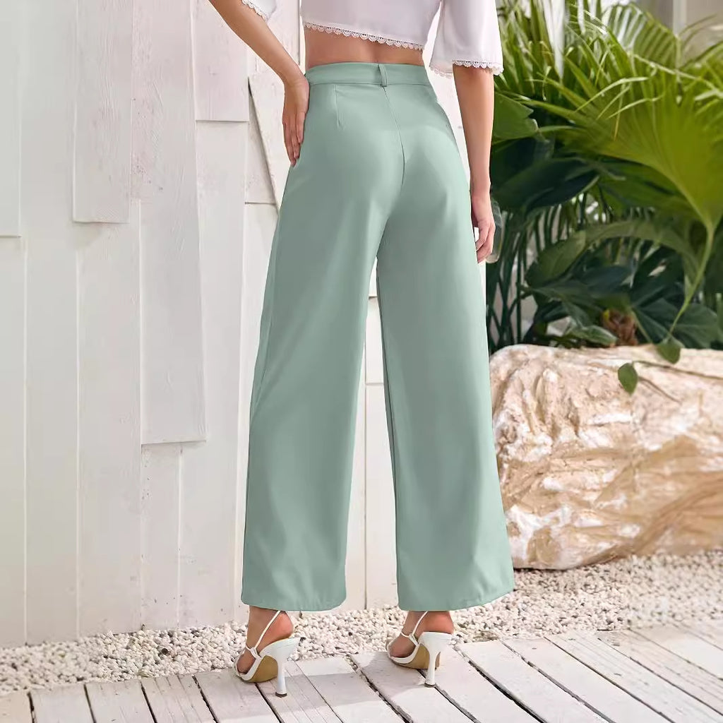 Pantalon droit taille haute couleur unie femme