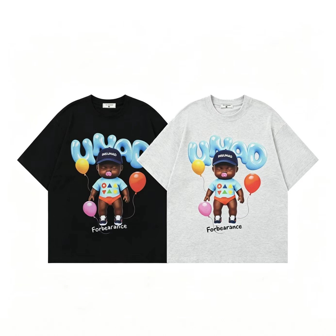 Black leather doll printed short sleeved shirt