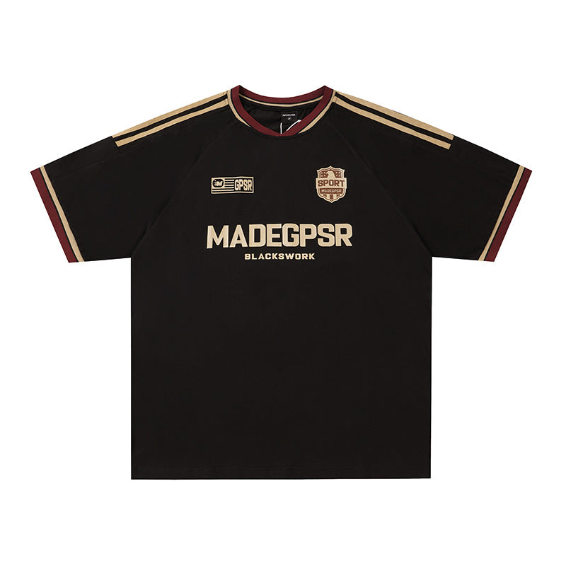 Letter badge printed short sleeved shirt