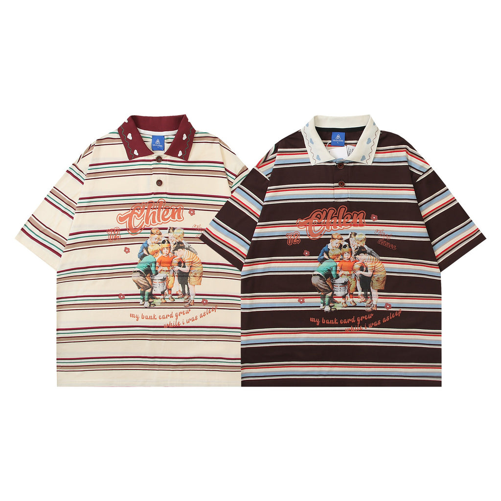 Striped children's printed short sleeved shirt