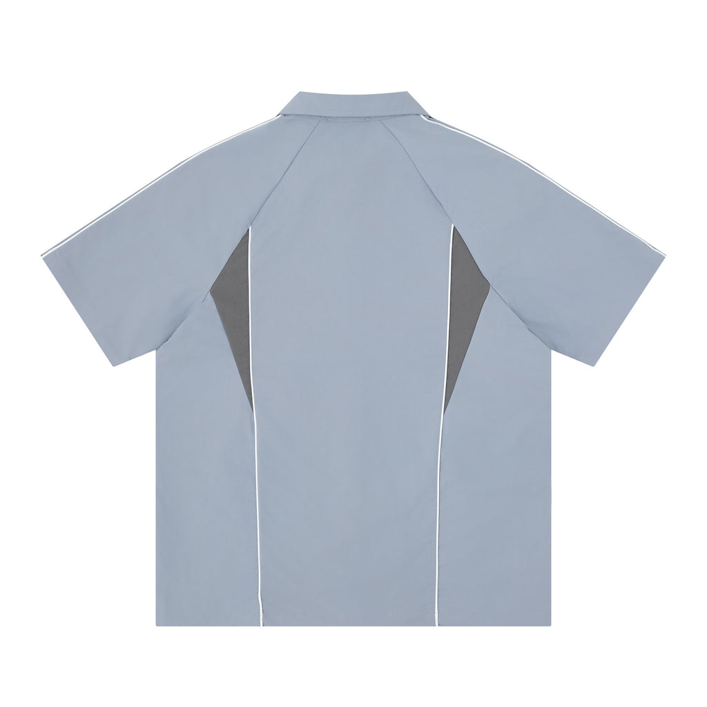 Color blocking patchwork embroidered short sleeved shirt