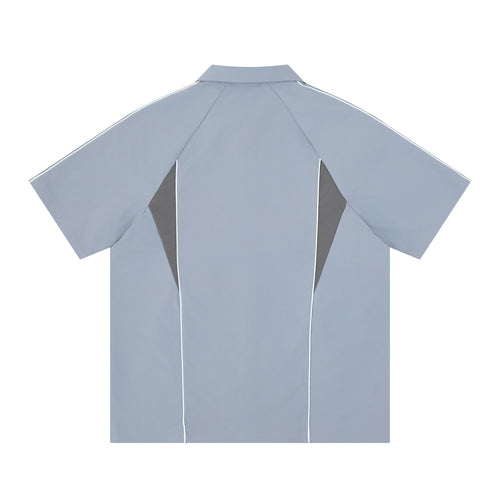 Color blocking patchwork embroidered short sleeved shirt