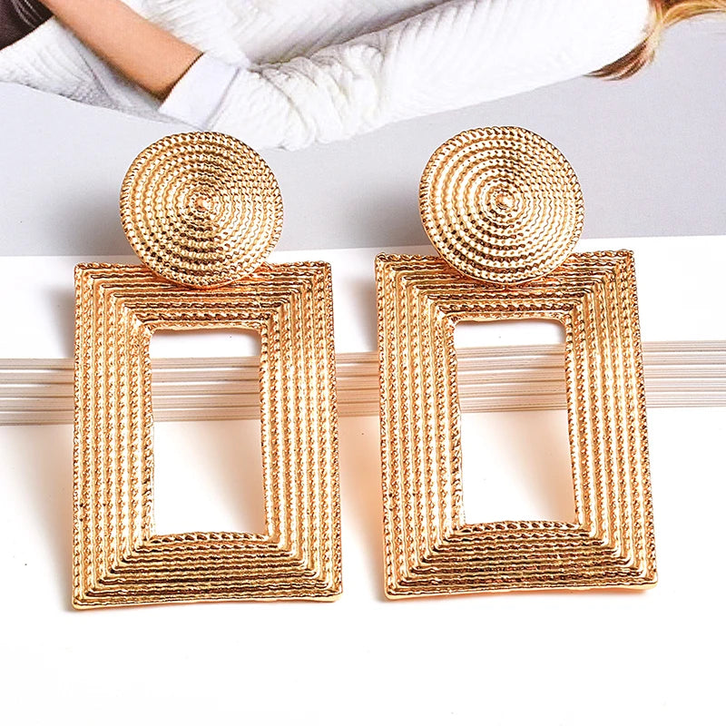Hot Sell Geometric Gold Color Metal Dangle Drop Earrings Fine Jewelry Accessories For Women Fashion Trend Pendientes Bijoux