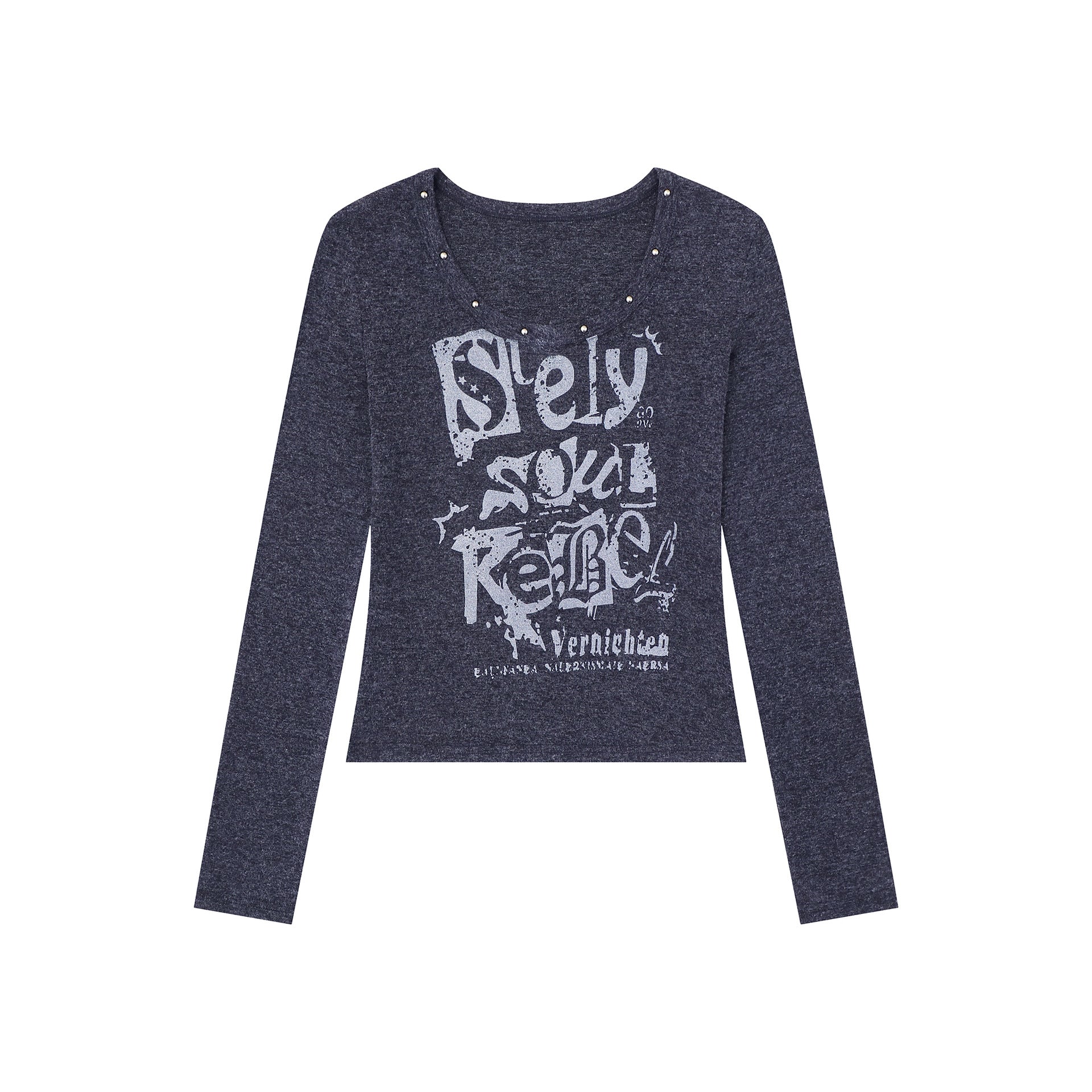 Crop top manches longues clous lettres col U femme
