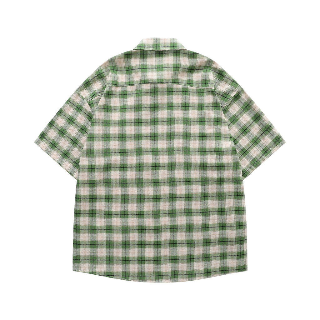 Plaid embroidered short sleeved shirt