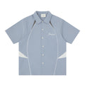 Color blocking patchwork embroidered short sleeved shirt
