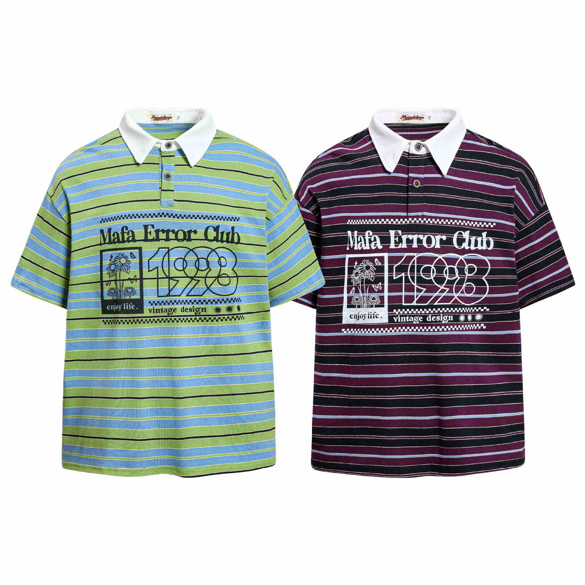 Daisy print striped short sleeved shirt