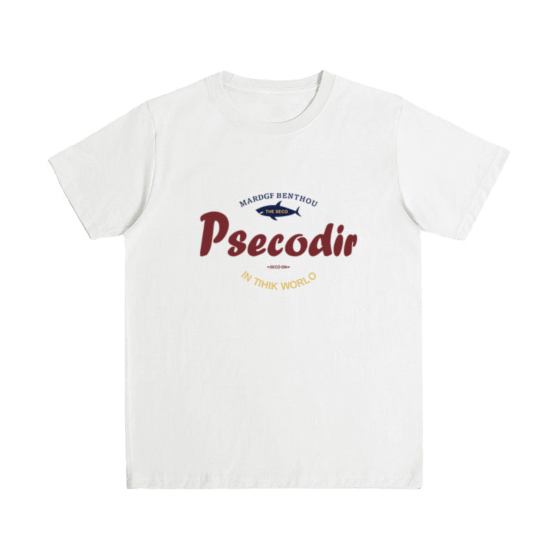 Vintage Color-Blocking Letter Print T-Shirt for Women