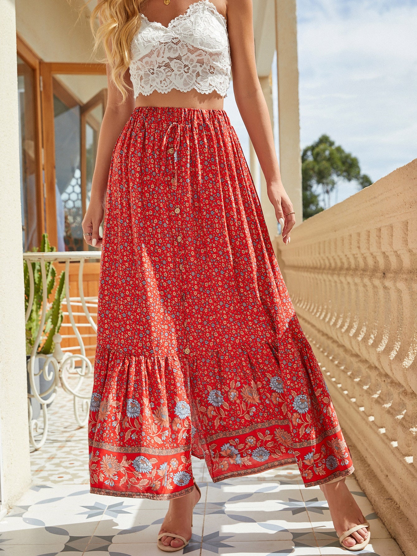 Printed slit skirt