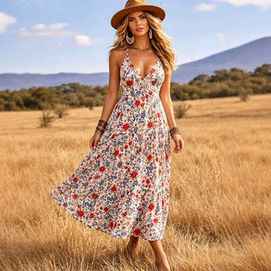 Robe longue camisole imprimée femme été