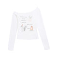 T-shirt imprimé cartoon épaule dénudée slim femme