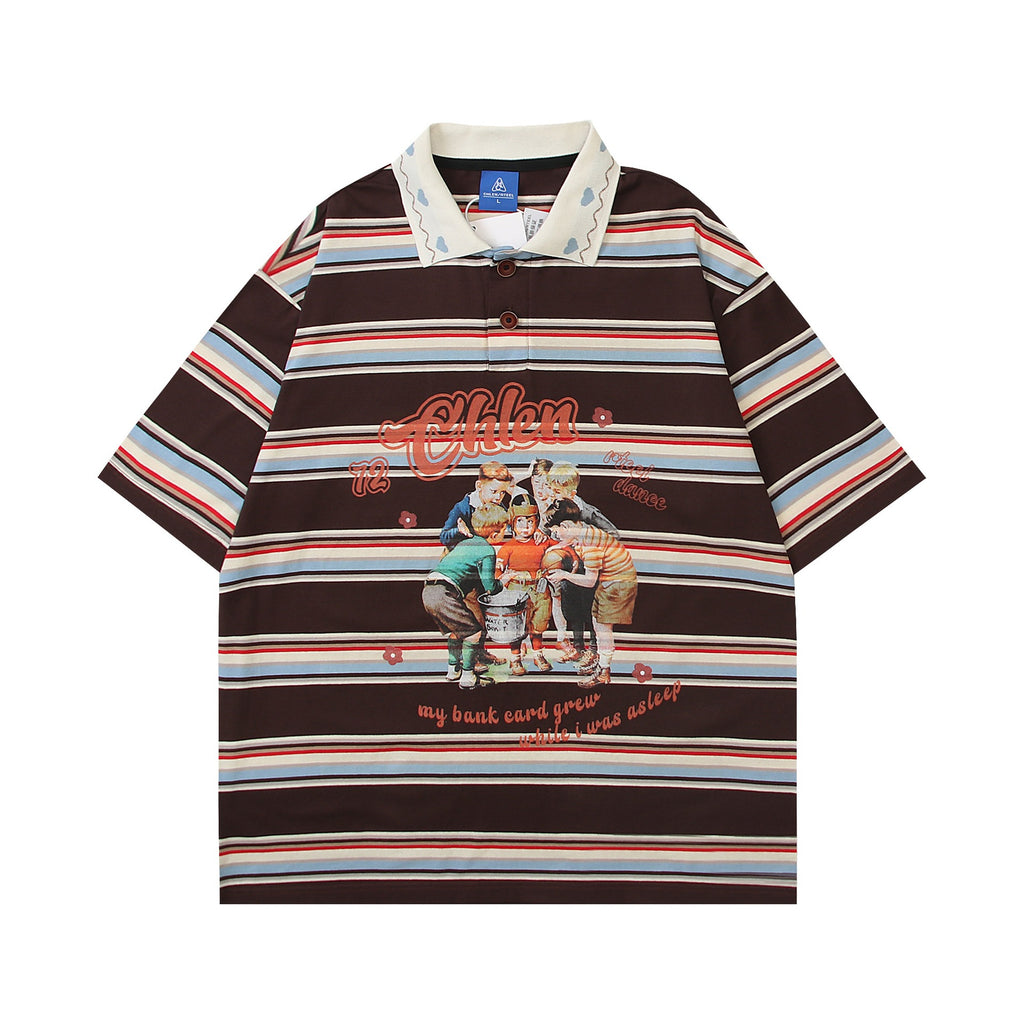 Striped children's printed short sleeved shirt