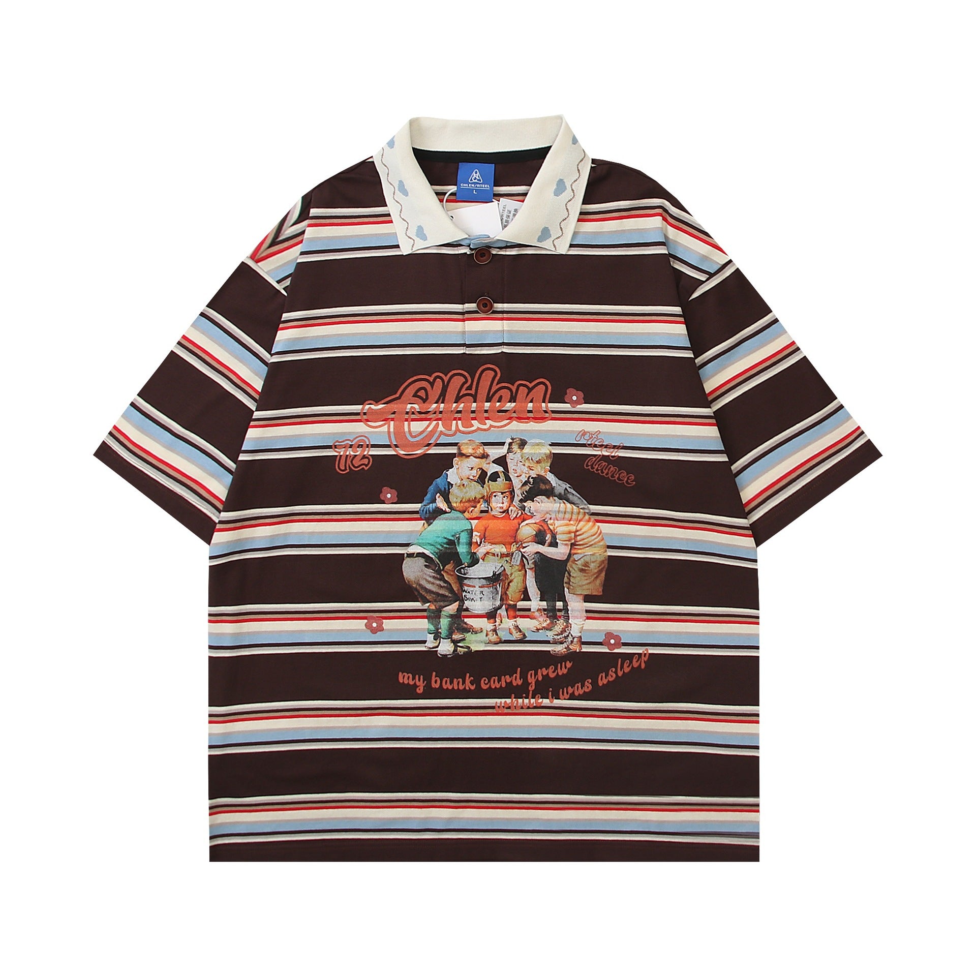 Striped children's printed short sleeved shirt