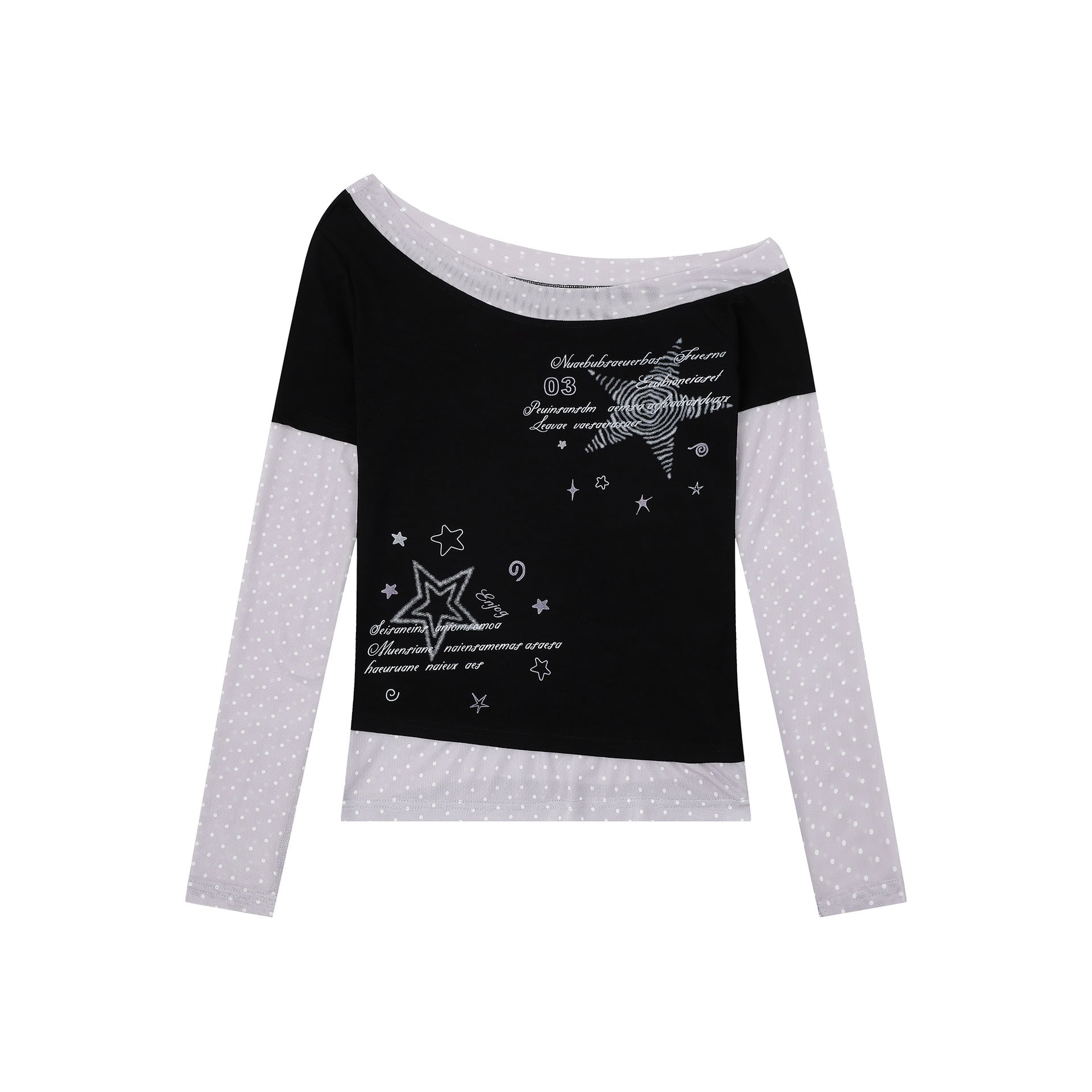 Hoodie faux deux pièces pois color-block épaule asymétrique femme