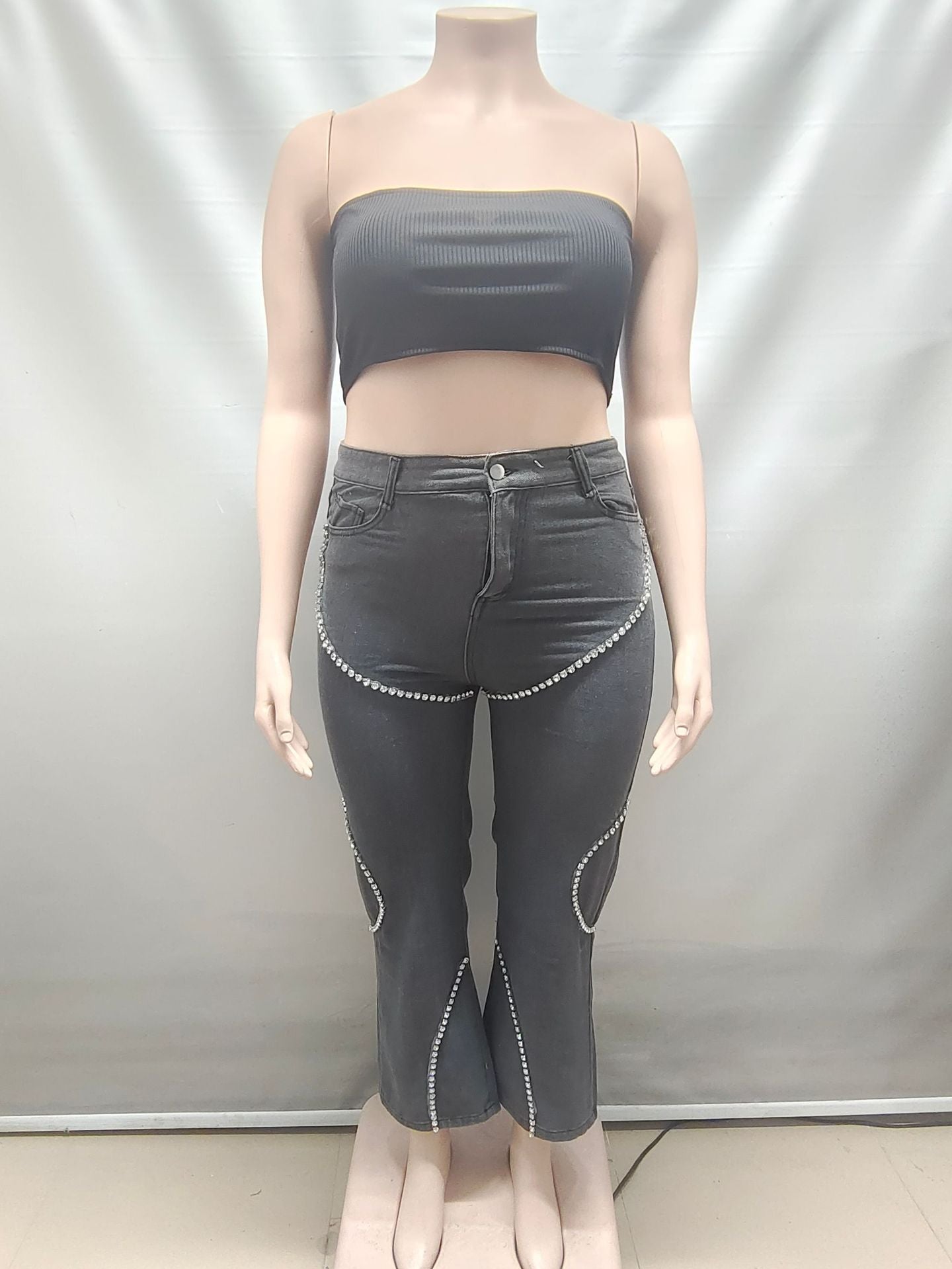 Casual Women's Jeans with Rhinestone Splicing Straight Leg Design