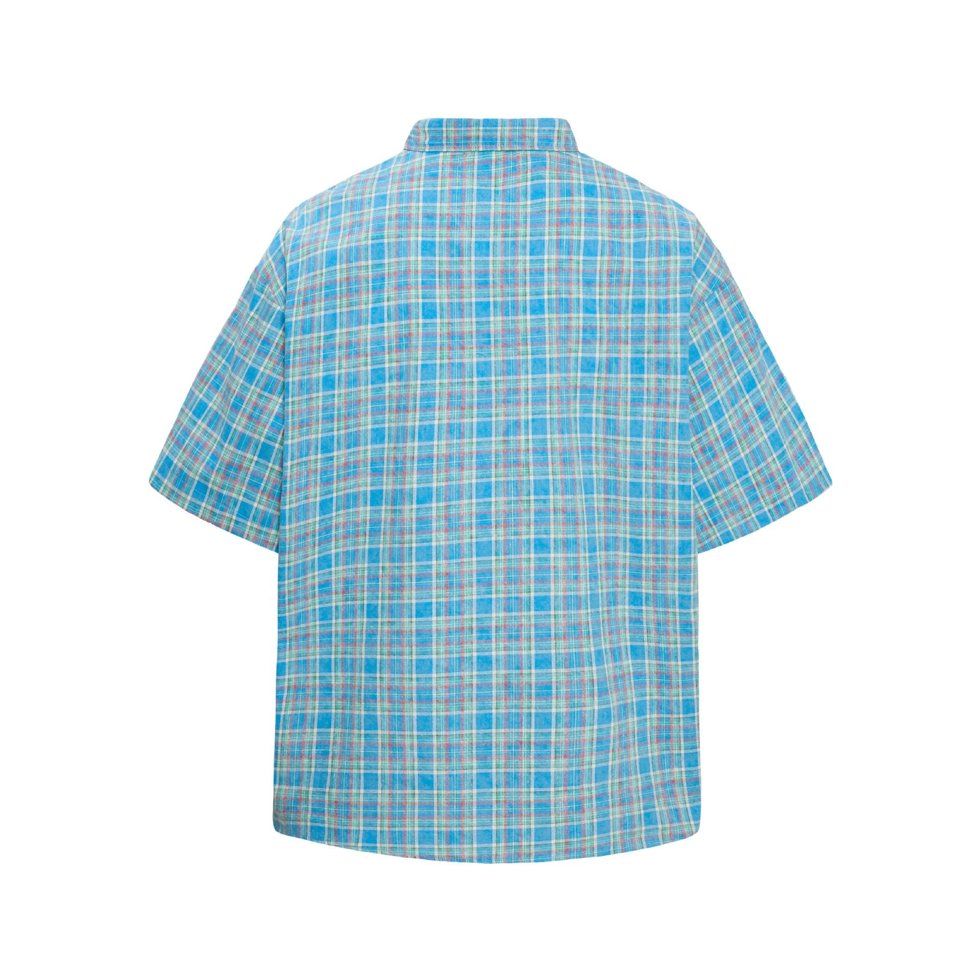 Grid patterned star embroidered short sleeved shirt