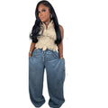 Jean droit taille élastique multi-poches femme casual