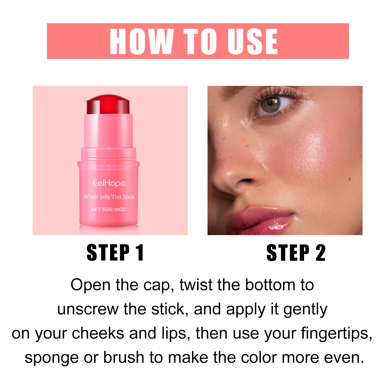 Water Jelly Tint Stick, Blush Whitening Natural Long Lasting Lip Matte Moisturizing Lip Color Makeup Combination