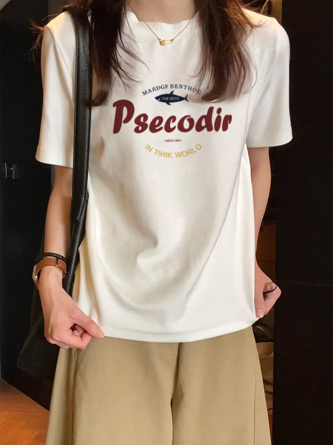 Vintage Color-Blocking Letter Print T-Shirt for Women