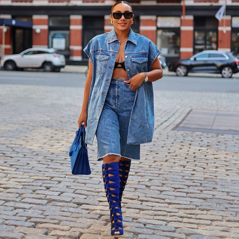 Women's Casual Denim Jacket Sleeveless Vest Outerwear Fashionable Jeans Coat