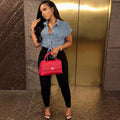 Casual Women's Vest Top Fashion Loose Drawstring Notch Lapel Denim Jacket