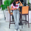 Women's Fashion High-Waisted Side Slit Single-Button Casual Jeans Pants