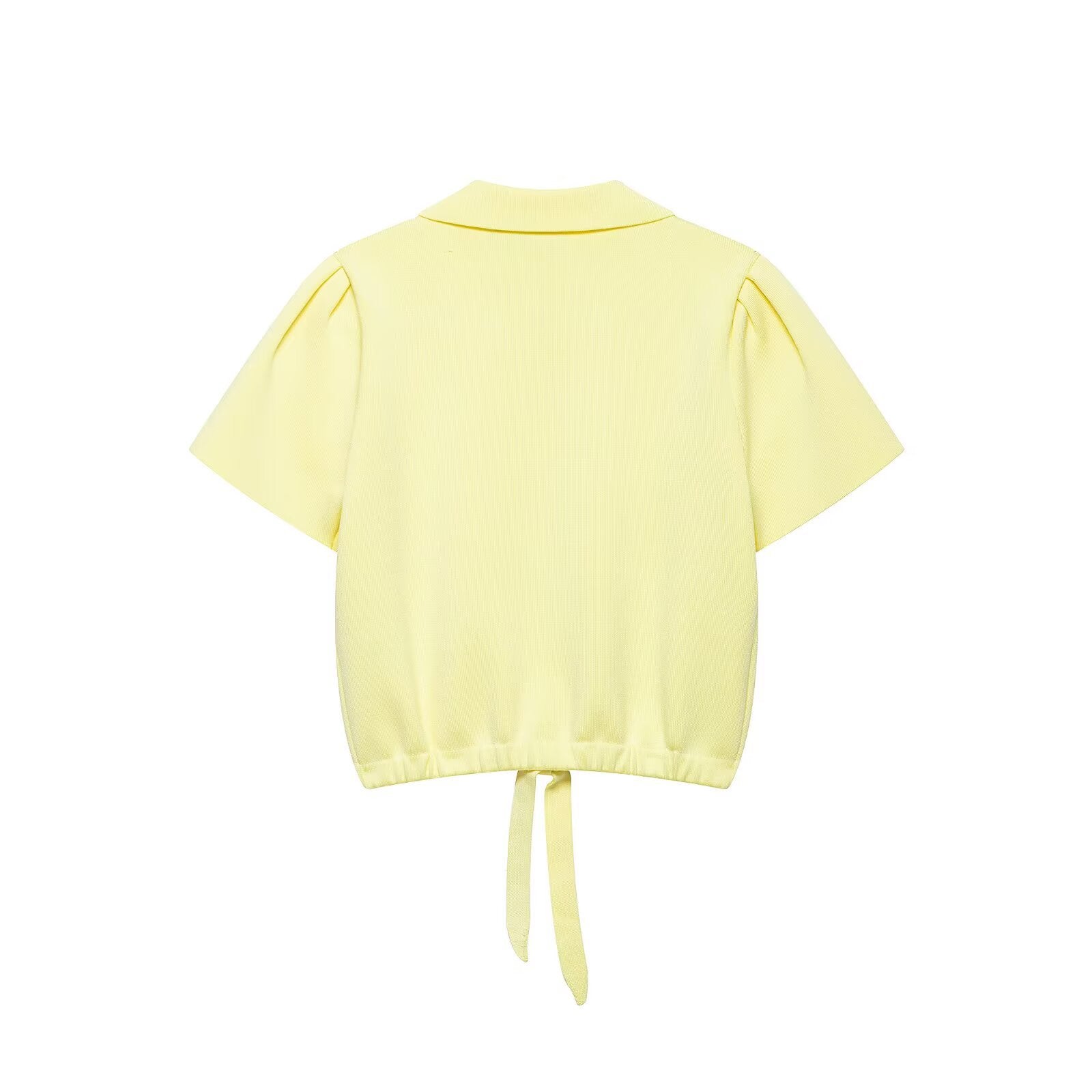 Simple bow knit short sleeved top