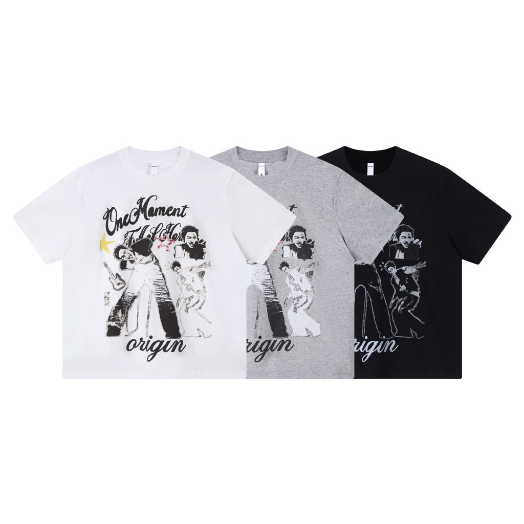 Rock portrait printed short sleeved shirt
