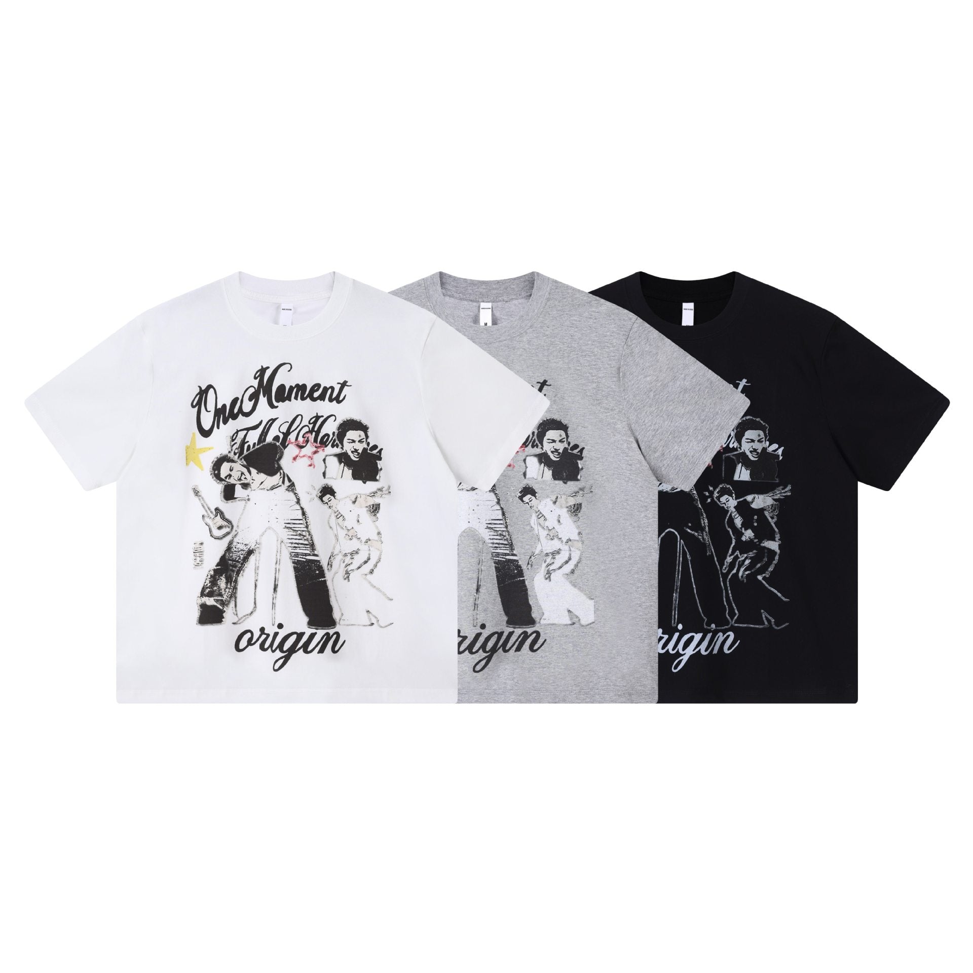Rock portrait printed short sleeved shirt