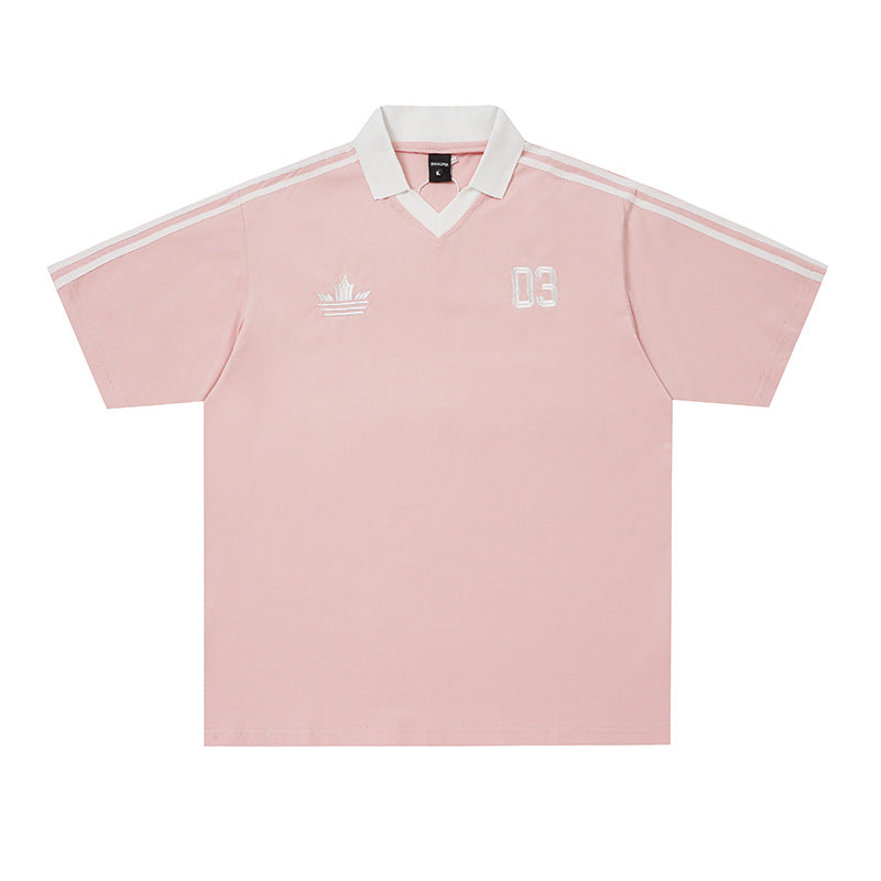 Color blocking collar loose men's and women's short sleeves