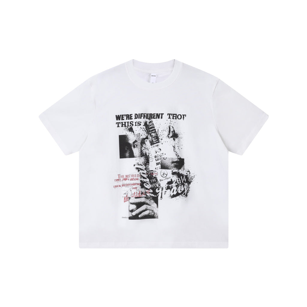 Portrait patchwork printed short sleeved shirt