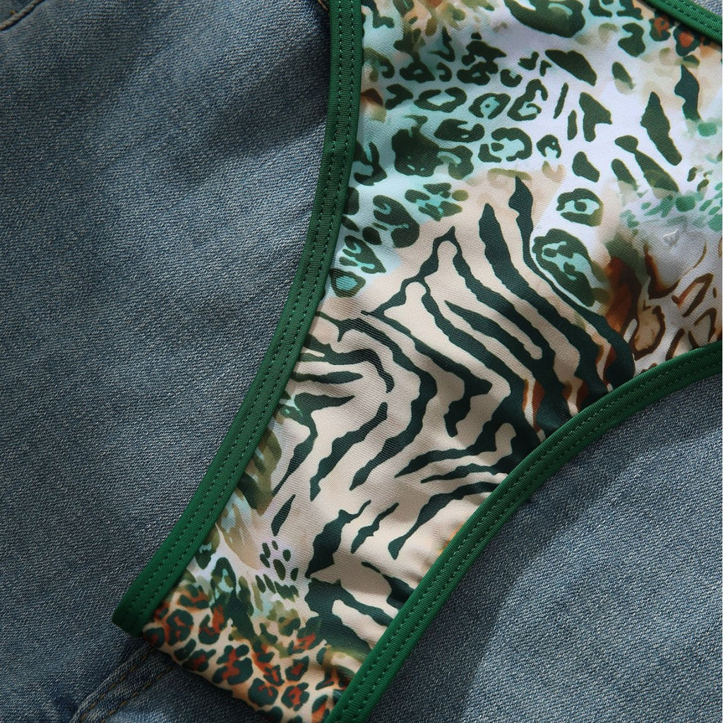 Green leopard print sexy bikini slimming two-piece swimsuit set