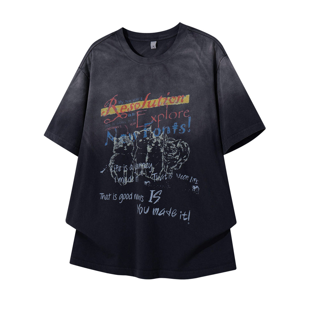 Make vintage cat printed short sleeves