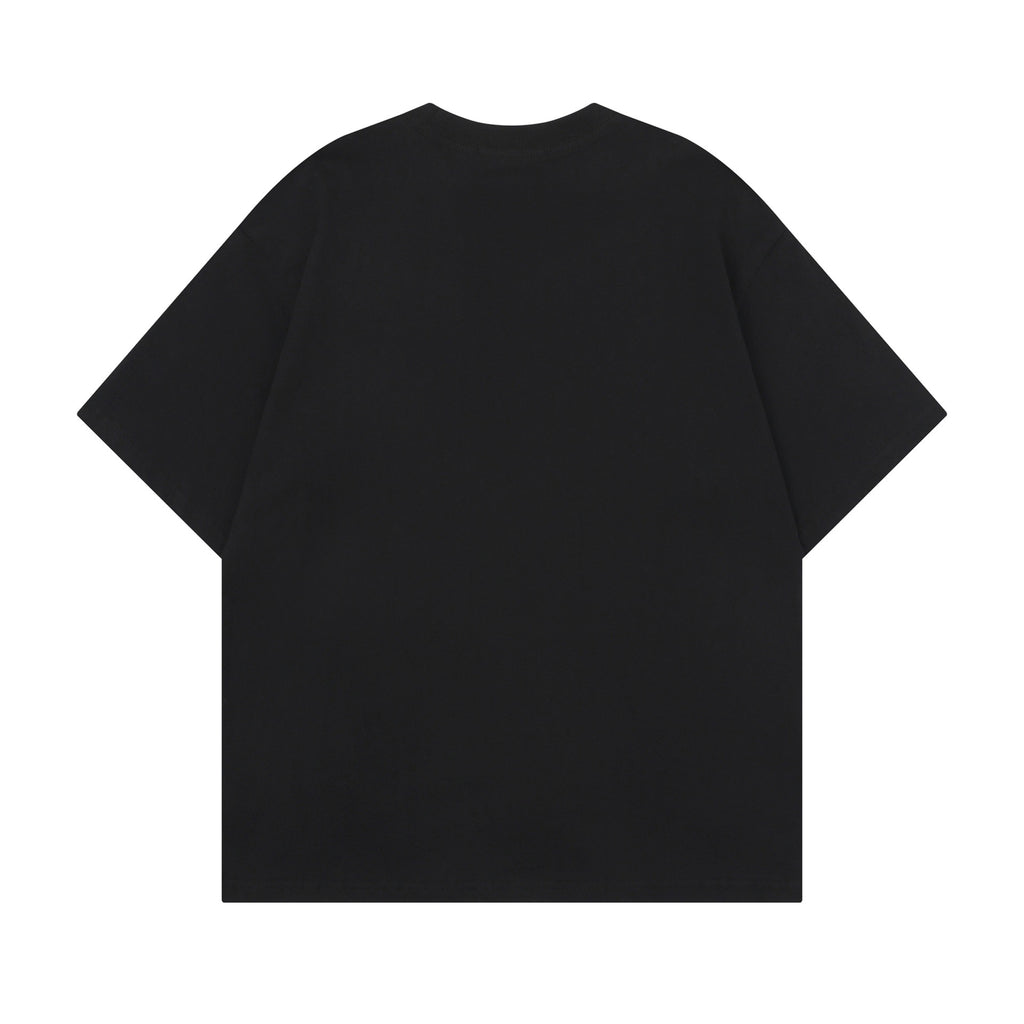 Black leather doll printed short sleeved shirt