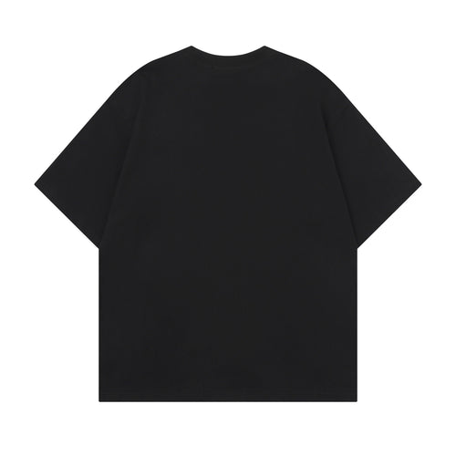 Black leather doll printed short sleeved shirt