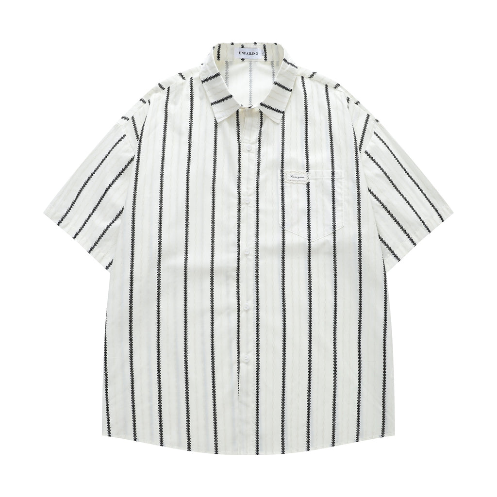 Minimalist vertical striped short sleeved shirt