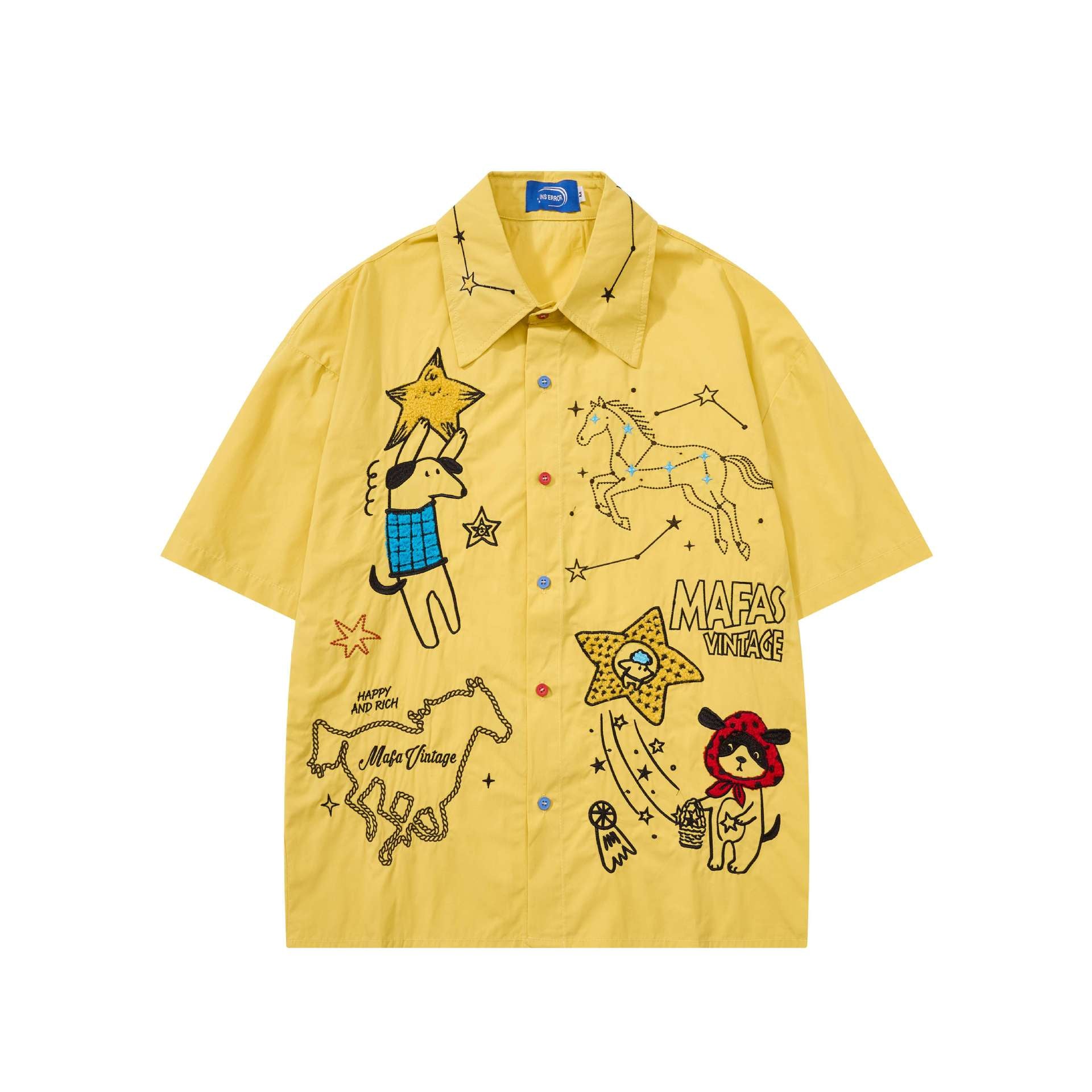 Constellation graffiti embroidery short sleeved shirt