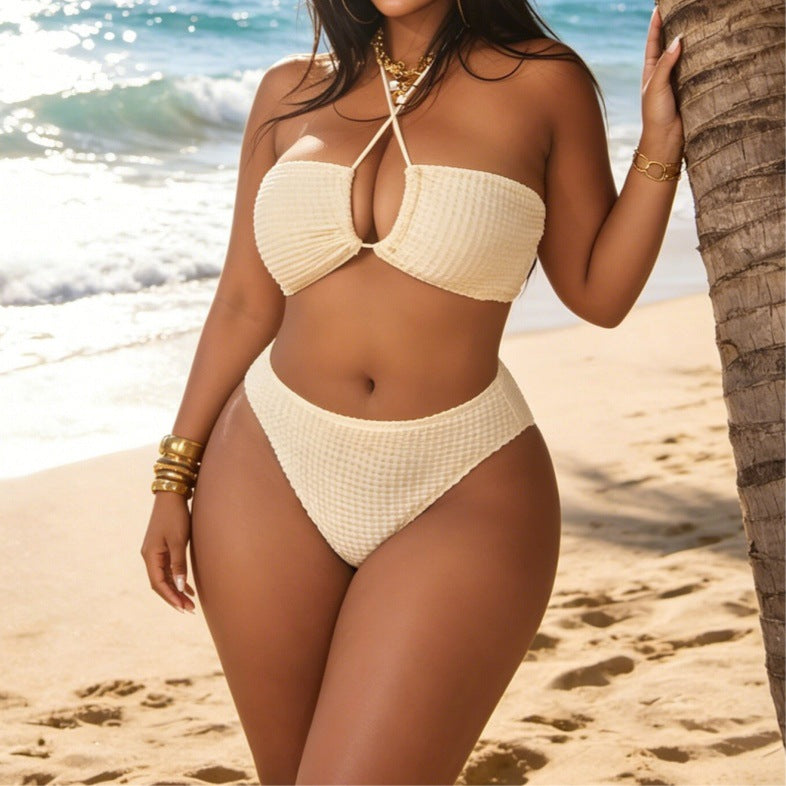Cross neck sexy split bikini with cover skirt three piece set