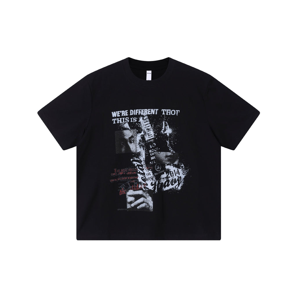 Portrait patchwork printed short sleeved shirt