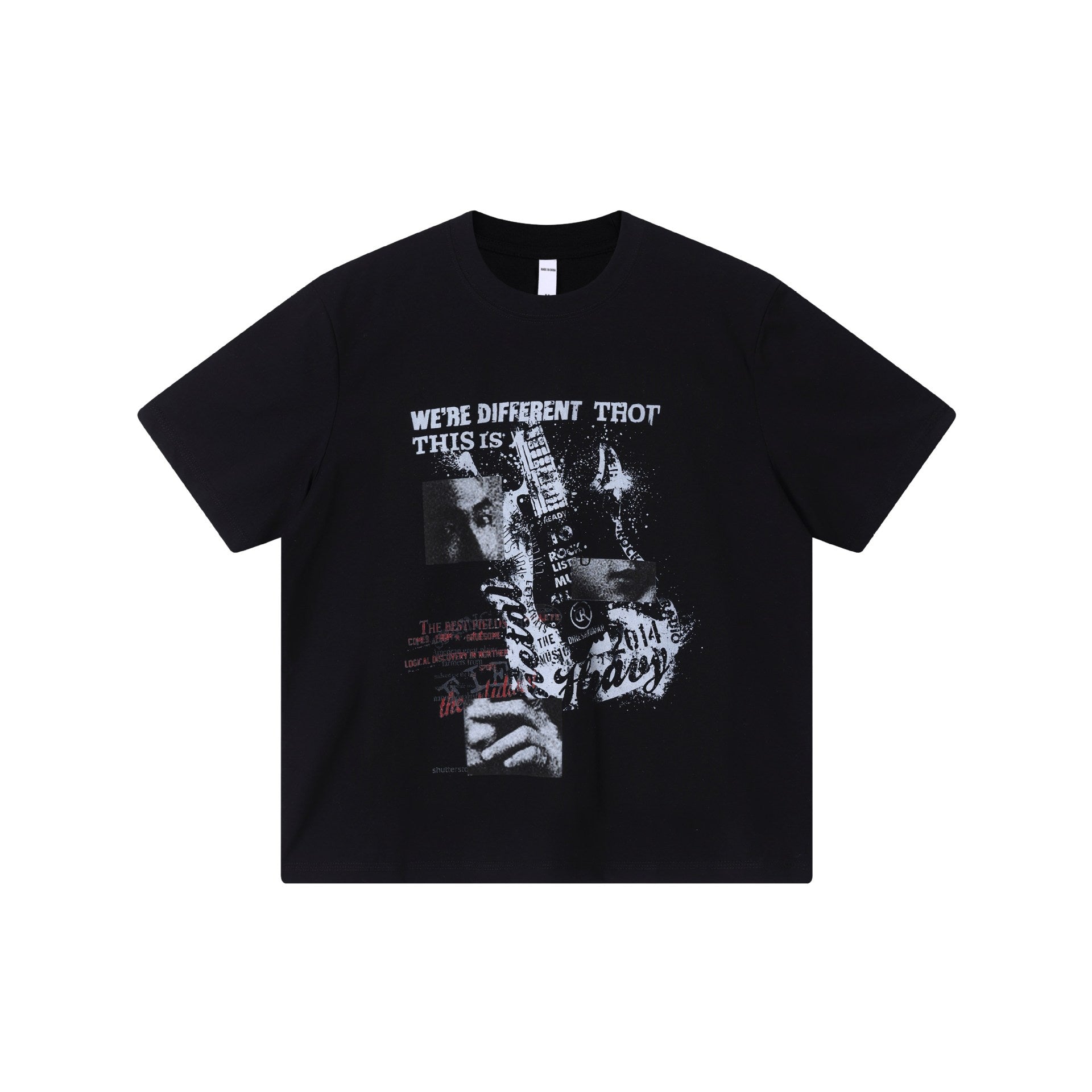 Portrait patchwork printed short sleeved shirt