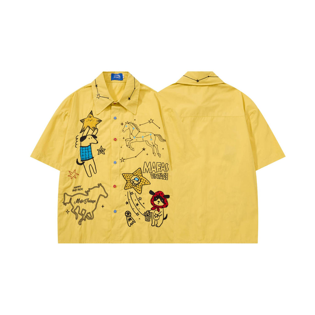 Constellation graffiti embroidery short sleeved shirt
