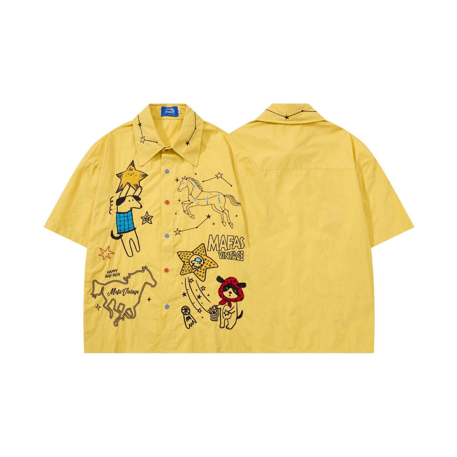 Constellation graffiti embroidery short sleeved shirt