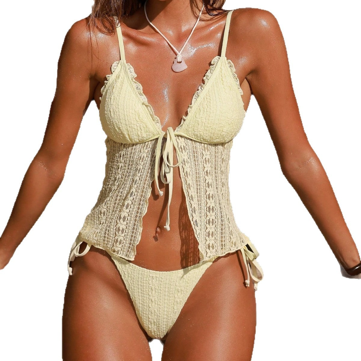Lace strap three-point swimsuit
