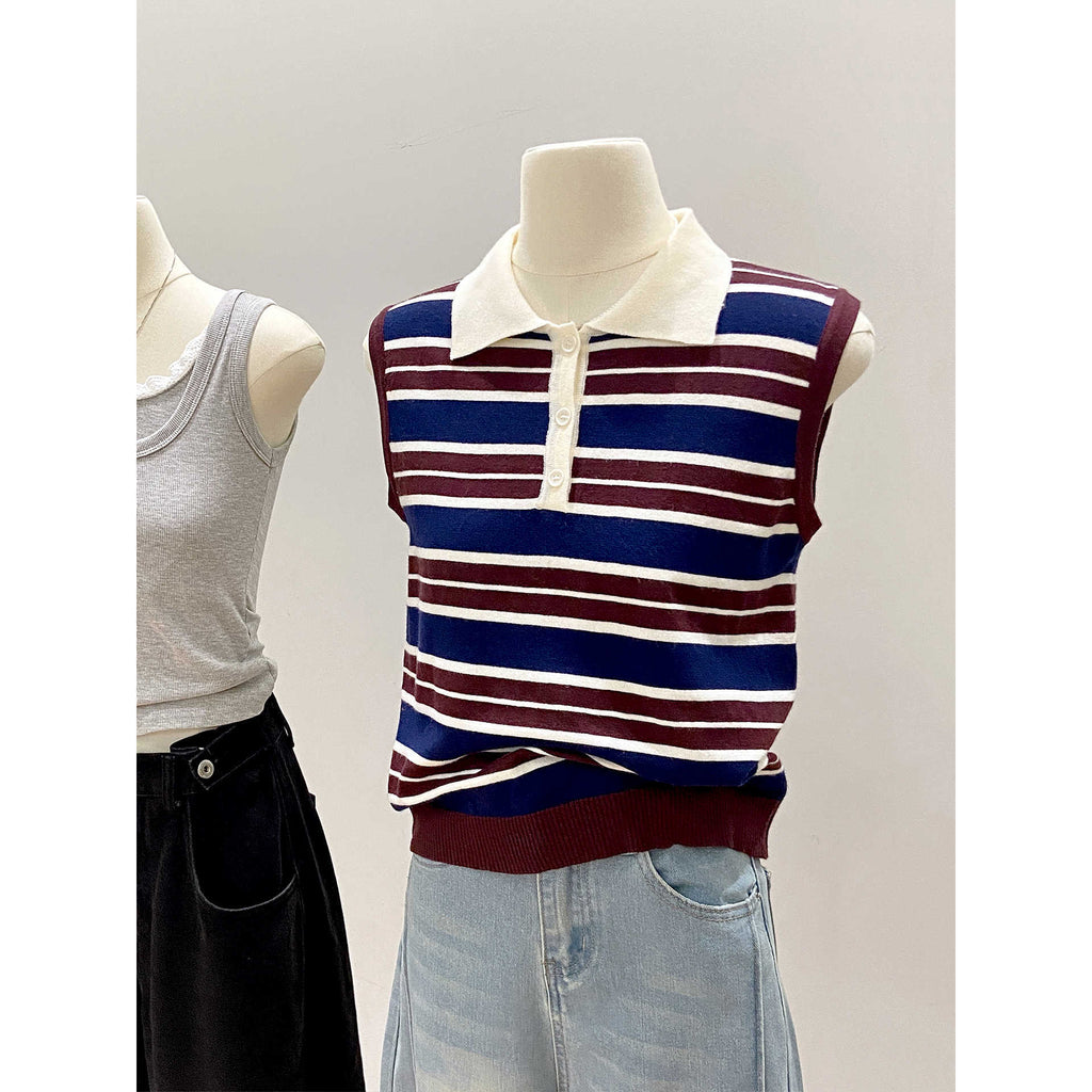 Color-Blocked Stripe Knit Vest for Women